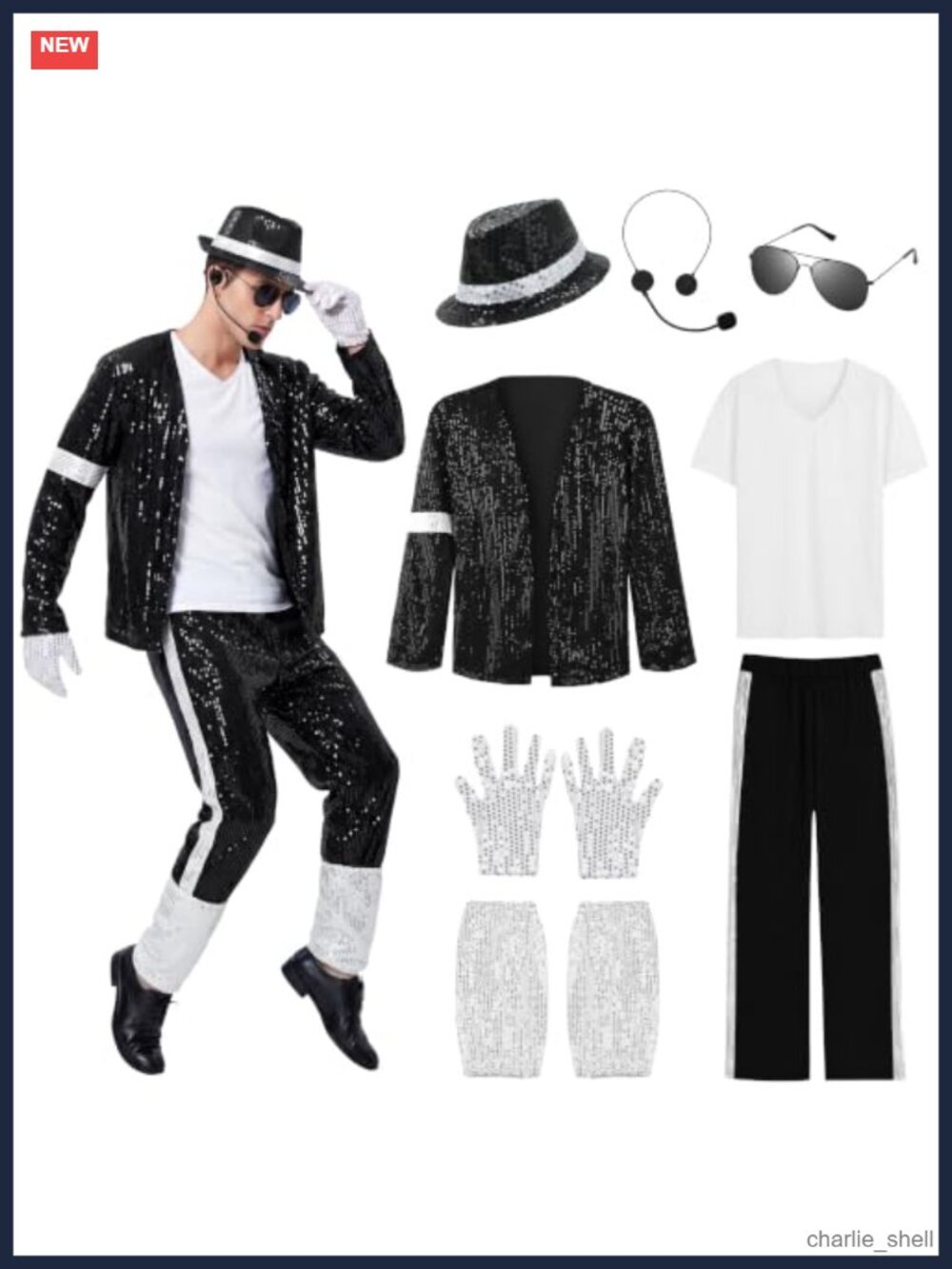 8-Piece Men's Popstar Costume Set Sequined Jacket Retro Disco 80s Cosplay